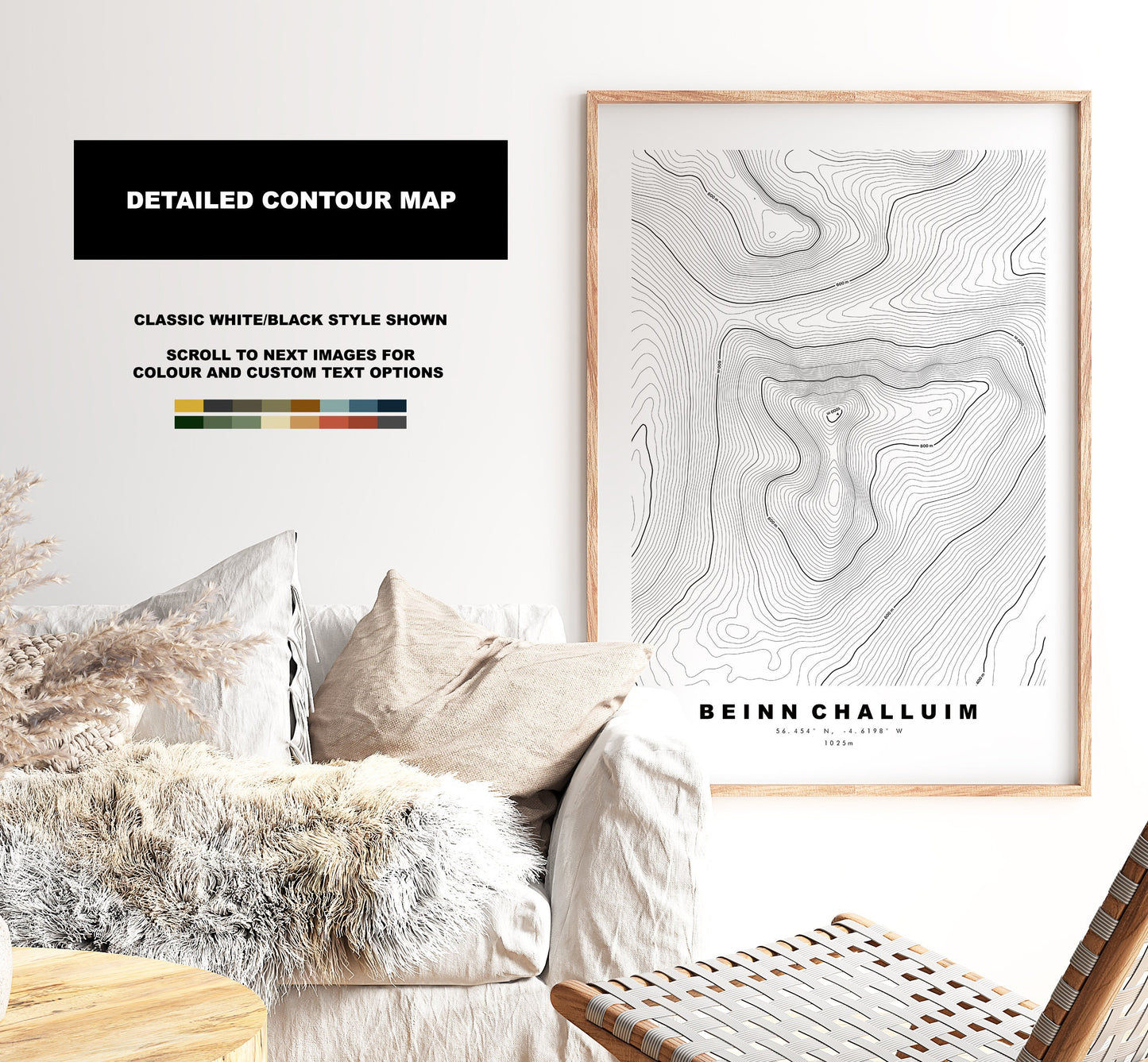 Beinn Challuim Print - Contour Map - Ben Challum Poster - Scotland - Topographic Map - Print - Wall Art - Beinn Challuim Map