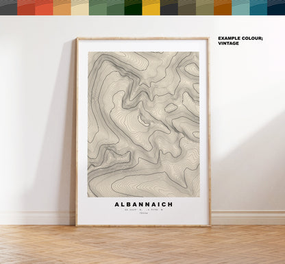 Albannaich Print - Contour Map - Stob Coir'an Albannaich Poster - Scotland - Topographic Map - Print - Wall Art - Albannaich Map