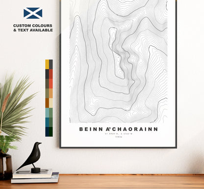 Beinn a'Chaorainn Print - Contour Map - Beinn a'Chaorainn Poster - Scotland - Topographic Map - Print - Wall Art - Beinn a'Chaorainn Map