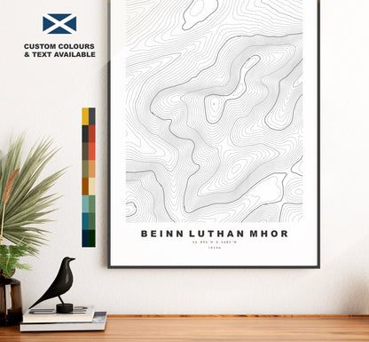 Beinn Luthan Mhor Print - Contour Map - Beinn Luthan Mhor Poster - Scotland - Topographic Map - Print - Wall Art - Luthan Mhor Map