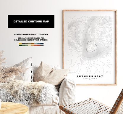 Arthurs Seat Print - Contour Map - Arthurs Seat Poster - Scotland - Topographic Map - Print - Wall Art - Arthurs Seat Map - Edinburgh