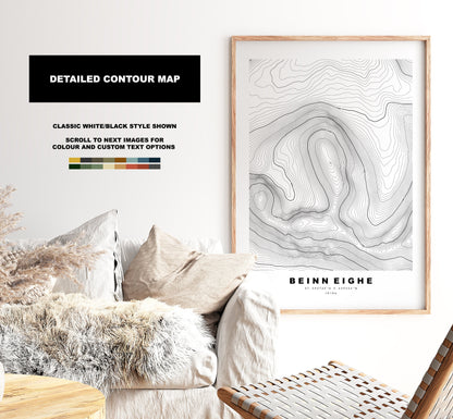 Beinn Eighe Print - Contour Map - Beinn Eighe Poster - Scotland - Topographic Map - Print - Wall Art - Ruadh-stac Mòr Map