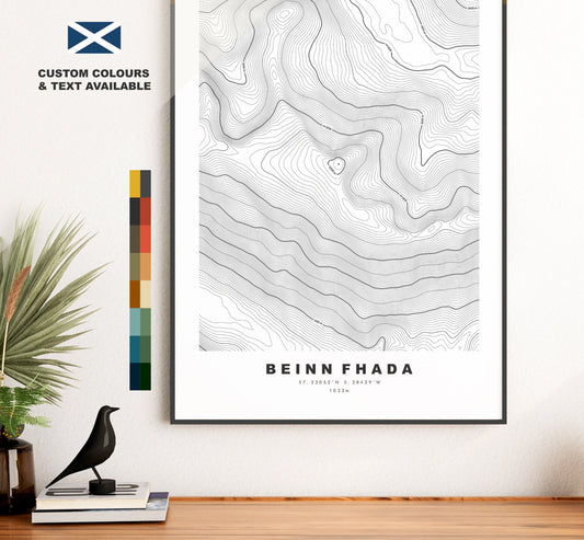 Beinn Fhada Print - Contour Map - Beinn Fhada Poster - Scotland - Topographic Map - Print - Wall Art - Ben Attow Map