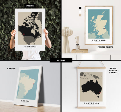 Indonesia Map Print - Personalised Map Gift - Framed or Canvas Options Available - Custom Text Options - Personalised Gift - Asia