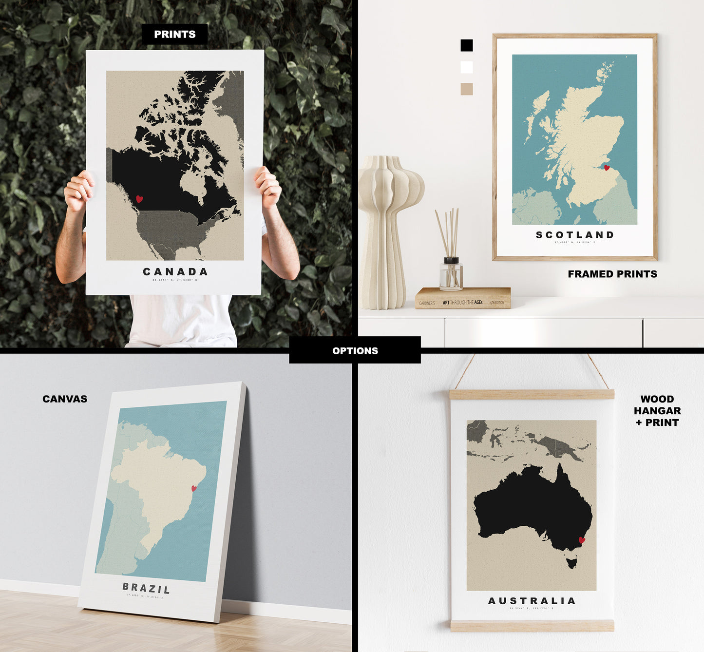 Kazakhstan Map Print - Personalised Map Gift - Framed or Canvas Options Available - Custom Text Options - Personalised Gift - Asia