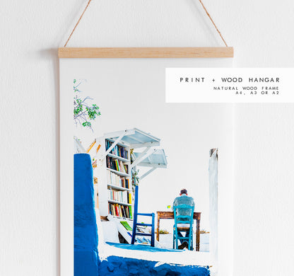 Santorini Bookshop - Photography Print - Greece - Print - Poster - Santorini Photography - Greece Wall Art - People Photography Print