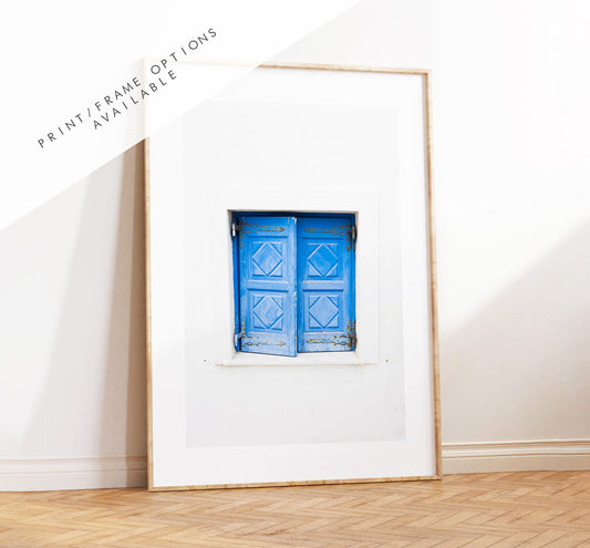 Blue Window Shutters Photography Print - Greece - Print - Poster - Santorini Photography - Greece Wall Art - Photo - Blue Wall Art - Blues