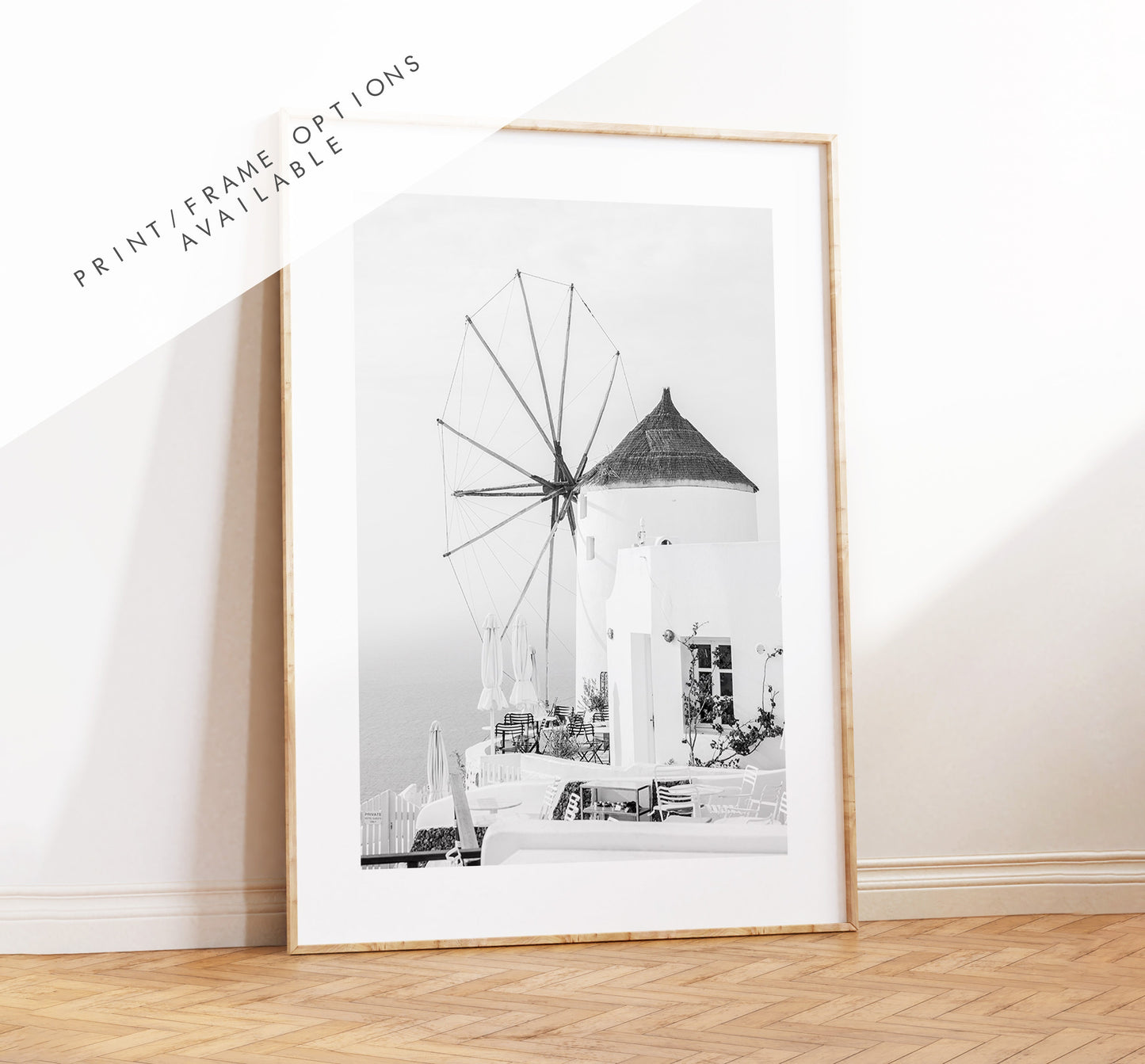 Santorini Black and White Print - Greece - Print - Poster - Santorini Photography - Greece Wall Art - Monochrome - Windmill - Black & White