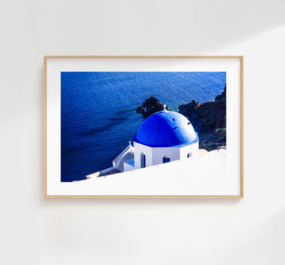 Santorini Photography Print - Greece - Print - Poster - Santorini Photography - Greece Wall Art - Blue Dome - Santorini Blue - Greek Print