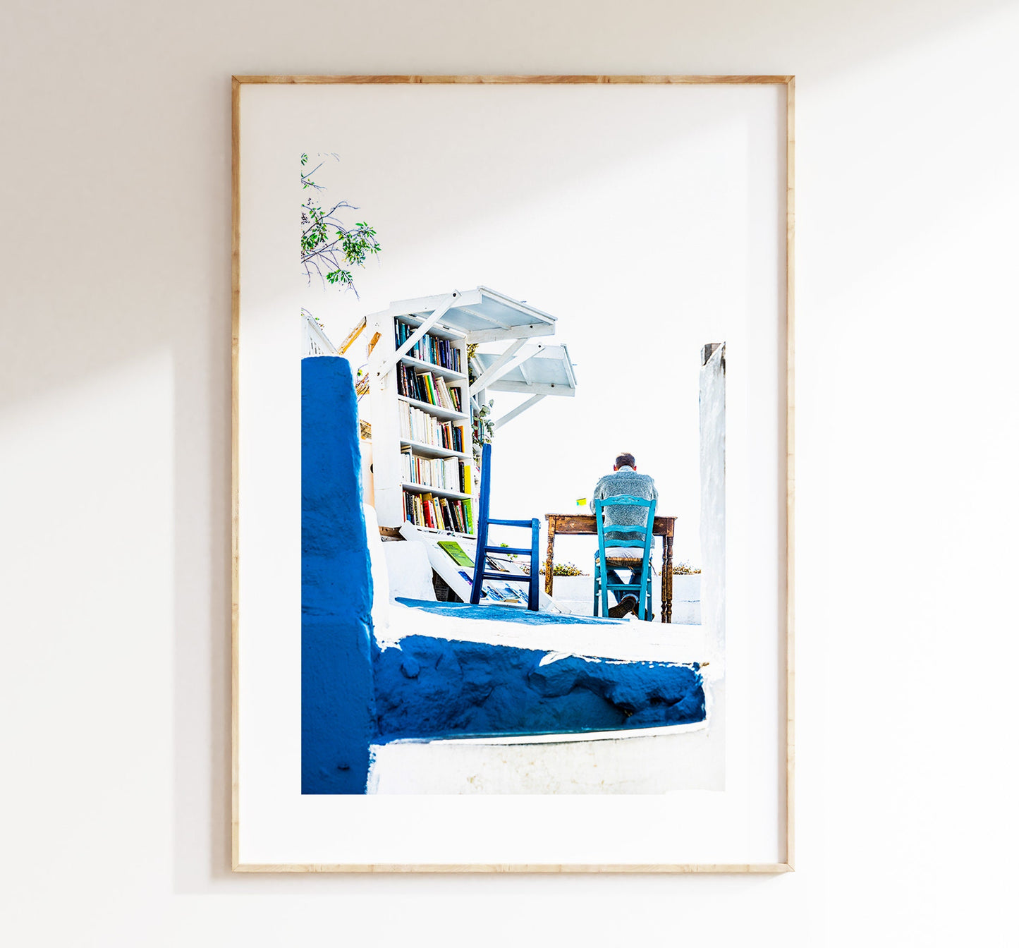 Santorini Bookshop - Photography Print - Greece - Print - Poster - Santorini Photography - Greece Wall Art - People Photography Print