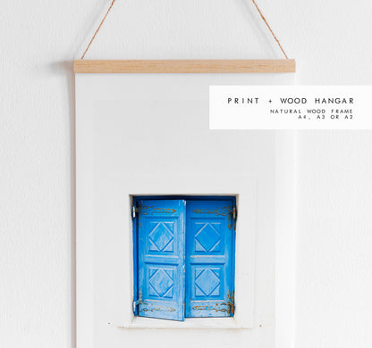 Blue Window Shutters Photography Print - Greece - Print - Poster - Santorini Photography - Greece Wall Art - Photo - Blue Wall Art - Blues