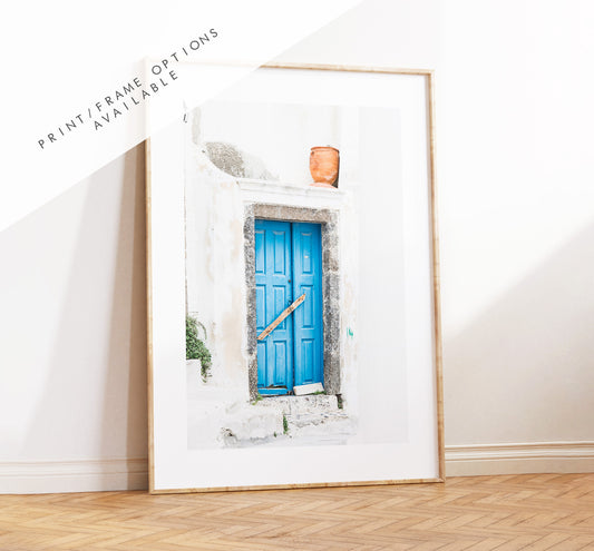 Blue Door Photography Print - Greece - Print - Poster - Santorini Photography - Greece Wall Art - Santorini Blue - Greece Decor - Greek