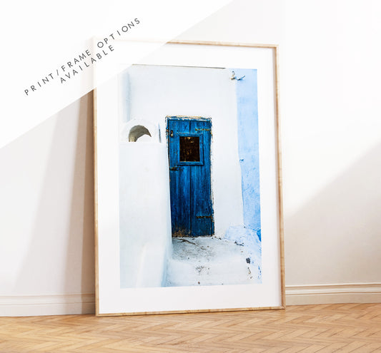 Greece Blue Door Photography Print - Greece - Print - Poster - Santorini Photography - Greece Wall Art - Blue Wall Art - Architecture Detail