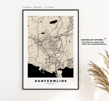 Dunfermline Map Print - Minimalist City Map Poster - Map Wall Art - Scotland - Dunfermline Print - Dunfermline Poster - Different Colours