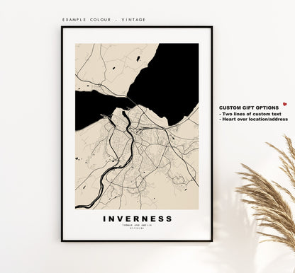 Inverness Map Print - Minimalist City Map Poster - Map Art - Scotland - Inverness Print - Inverness Poster - Different Colours Available