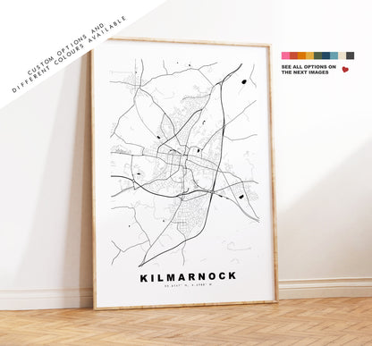 Kilmarnock Map Print - Minimalist City Map Poster - Map Art - Scotland - Kilmarnock Print - Kilmarnock Poster - Different Colours Available