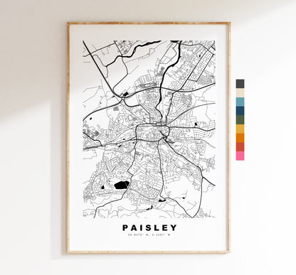 Paisley Map Print - Minimalist City Map Poster - Map Wall Art - Scotland - Paisley Print - Paisley Poster - Different Colours Available