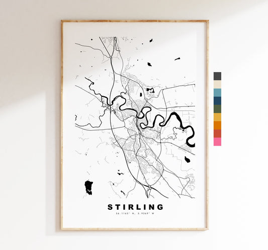 Stirling Map Print - Minimalist City Map Poster - Map Wall Art - Scotland - Stirling Print - Stirling Poster - Different Colours Available