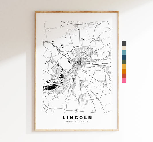 Lincoln Map Print - Minimalist City Map Poster - Map Wall Art - UK - Lincoln Print - Lincoln Poster - Different Colours Available