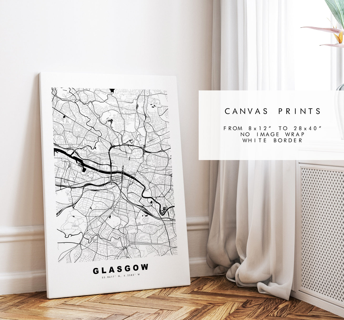 Glasgow Map Print - Minimalist City Map Poster - Map Wall Art - Scotland - Glasgow Print - Glasgow Poster - Different Colours Available