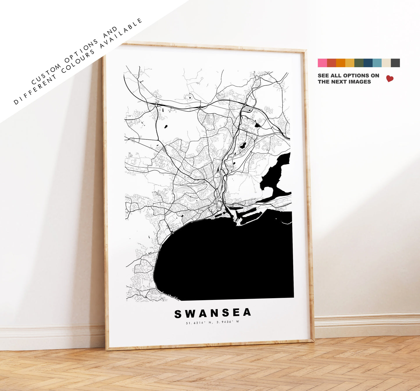 Swansea Map Print - Minimalist City Map Poster - Map Art - Wales - Swansea Print - Swansea Poster - Different Colours Available