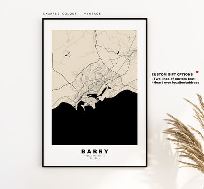 Barry Map Print - Minimalist City Map Poster - Map Art - Wales - Barry Print - Barry Poster - Different Colours Available