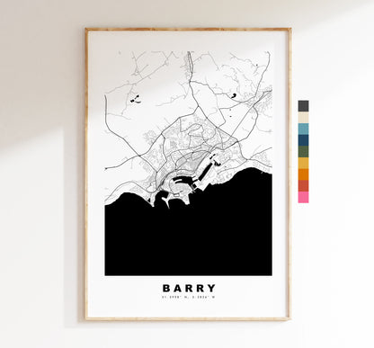 Barry Map Print - Minimalist City Map Poster - Map Art - Wales - Barry Print - Barry Poster - Different Colours Available