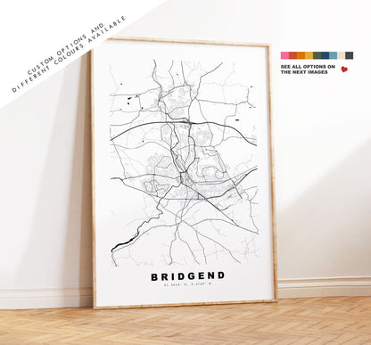 Bridgend Map Print - Minimalist City Map Poster - Map Art - Wales - Bridgend Print - Bridgend Poster - Different Colours Available