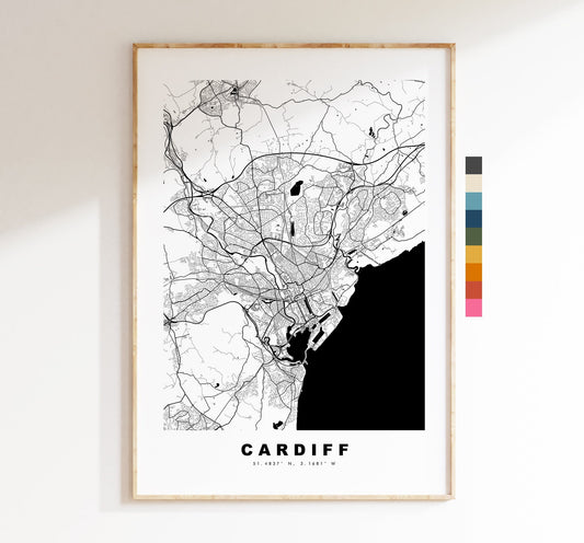 Cardiff Map Print - Minimalist City Map Poster - Map Art - Wales - Cardiff Print - Cardiff Poster - Different Colours Available