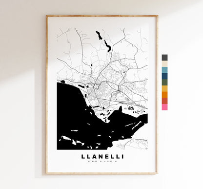 Llanelli Map Print - Minimalist City Map Poster - Map Art - Wales - Llanelli Print - Llanelli Poster - Different Colours Available