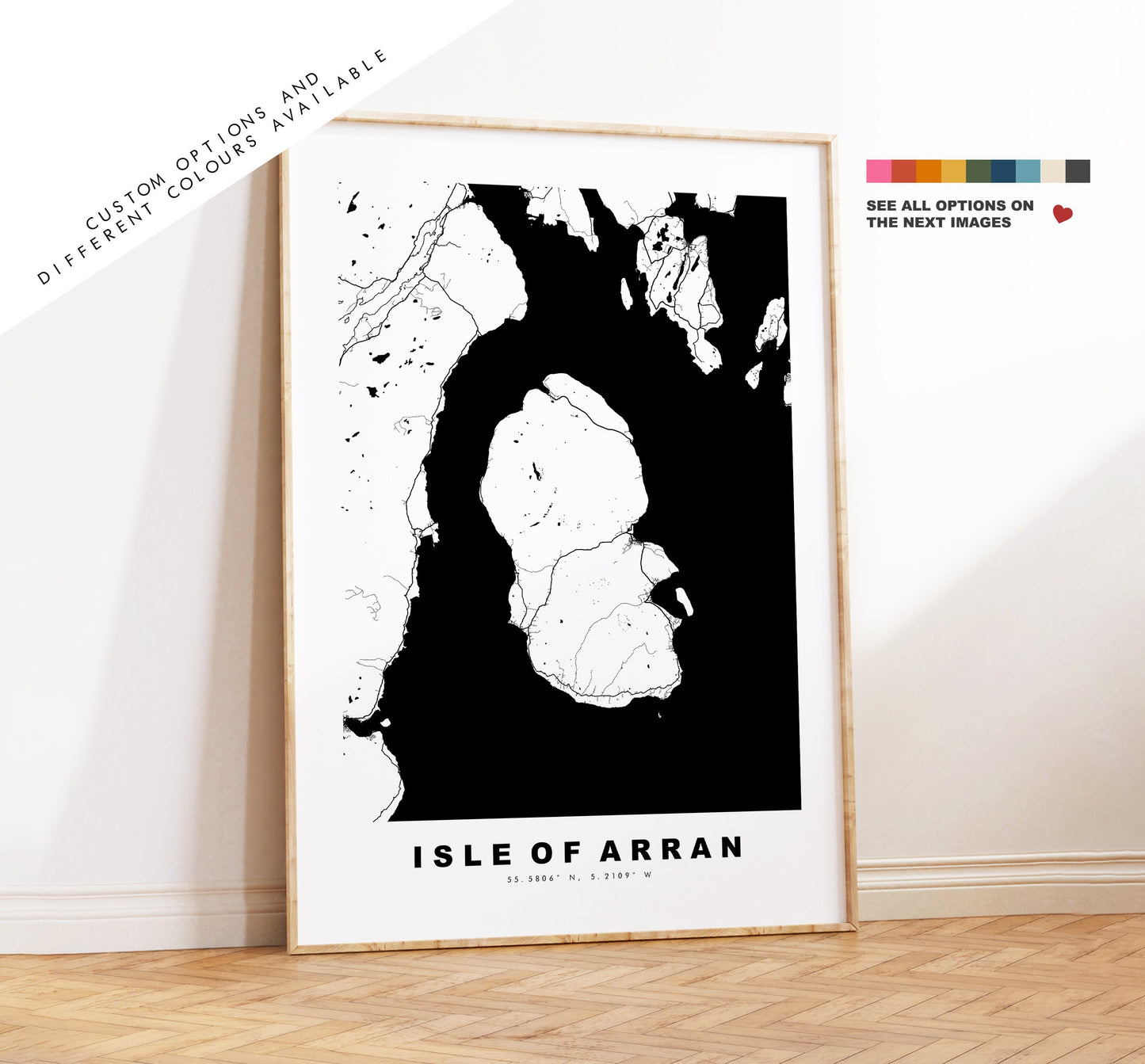 Arran Map Print - Minimalist Map Poster - Map Wall Art - Scotland - Isle of Arran Print - Arran Poster - Different Colours Available