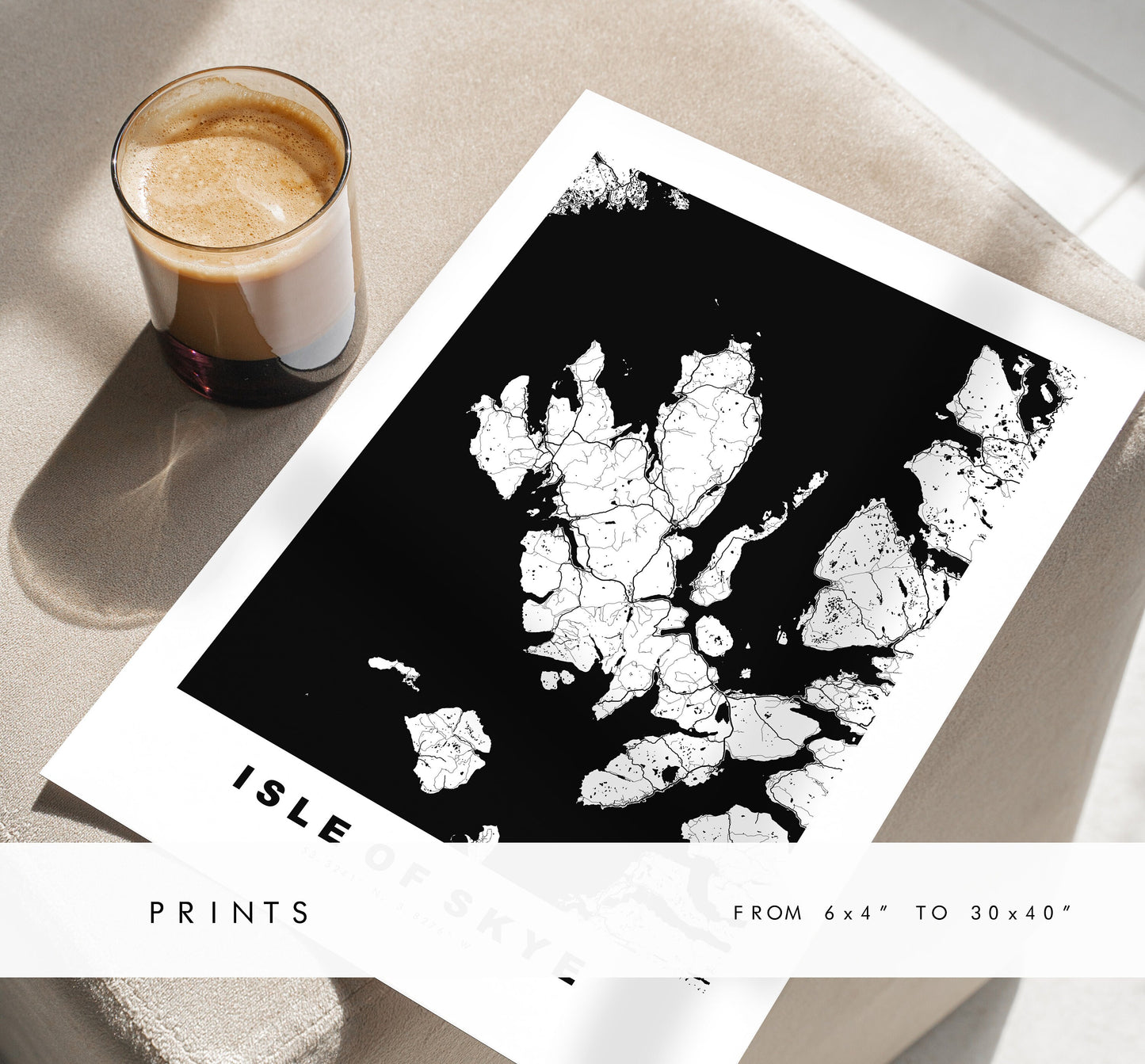 Skye Map Print - Minimalist Map Poster - Map Wall Art - Scotland - Skye Print - Isle of Skye Poster - Different Colours Available