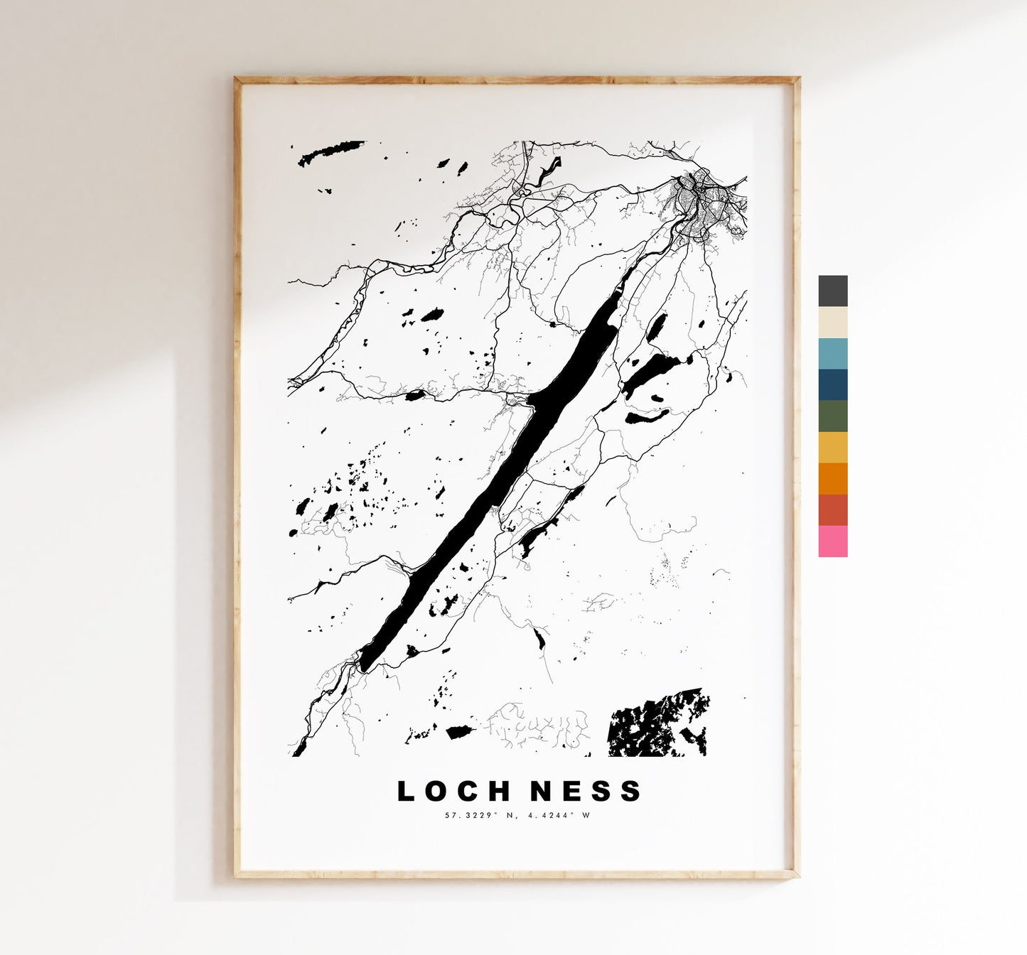 Loch Ness Map Print - Minimalist Map Poster - Map Wall Art - Scotland - Loch Ness Print - Loch Ness Poster - Different Colours Available