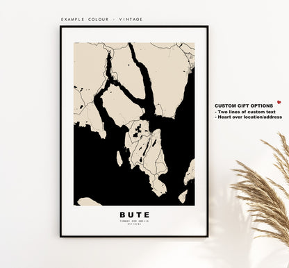 Bute Map Print - Minimalist Map Poster - Map Wall Art - Scotland - Isle of Bute Print - Bute Poster - Different Colours Available