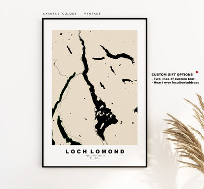 Loch Lomond Map Print - Minimalist Map Poster - Map Art - Scotland - Loch Lomond Print - Loch Lomond Poster - Different Colours Available