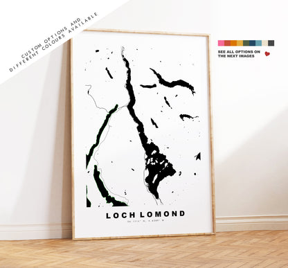 Loch Lomond Map Print - Minimalist Map Poster - Map Art - Scotland - Loch Lomond Print - Loch Lomond Poster - Different Colours Available