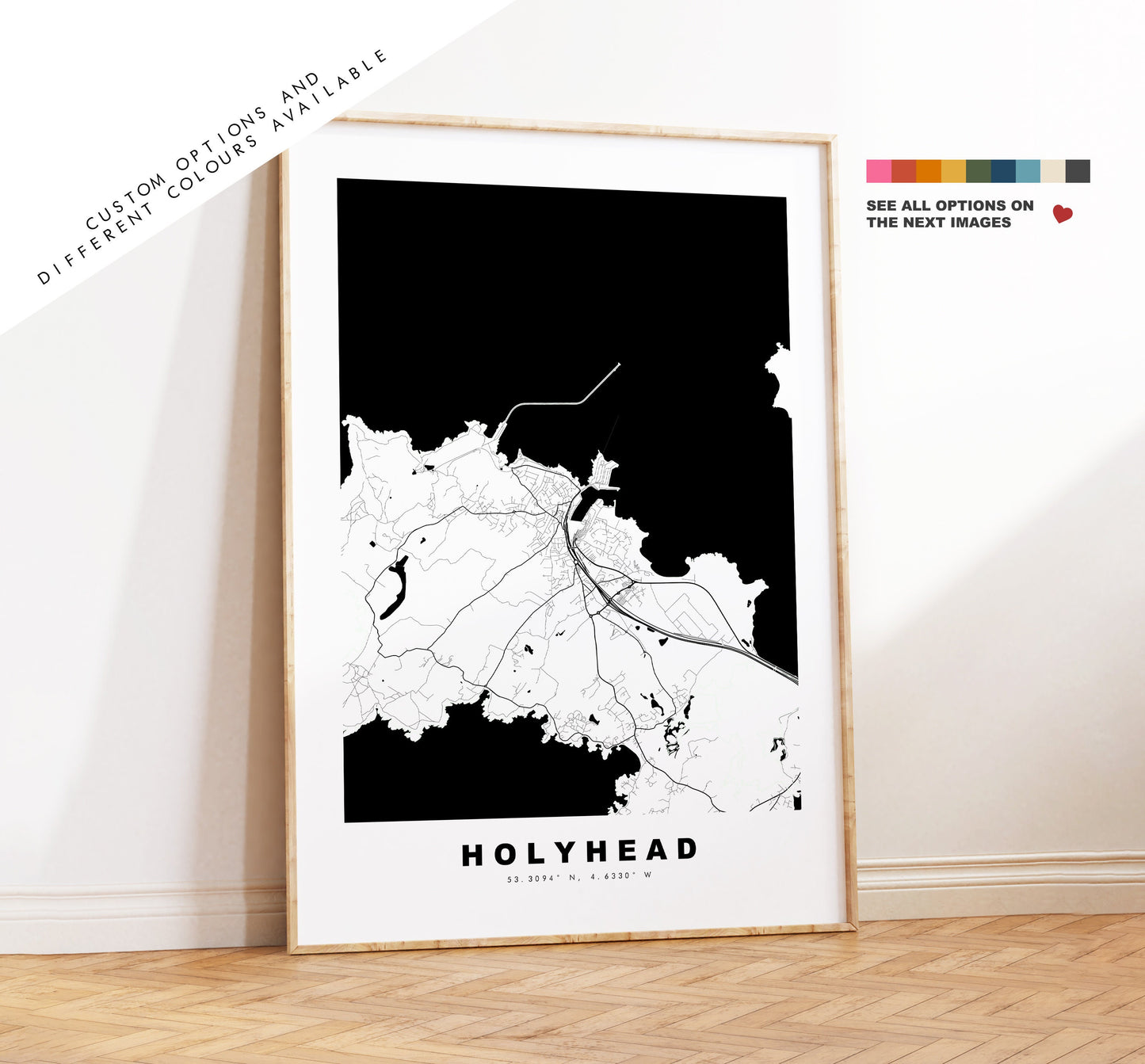 Holyhead Map Print - Minimalist City Map Poster - Map Art - Wales - Holyhead Print - Holyhead Poster - Different Colours Available