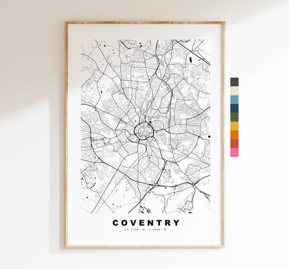 Coventry Map Print - Minimalist City Map Poster - Map Art - UK - Coventry Print - Coventry Poster - Different Colours Available