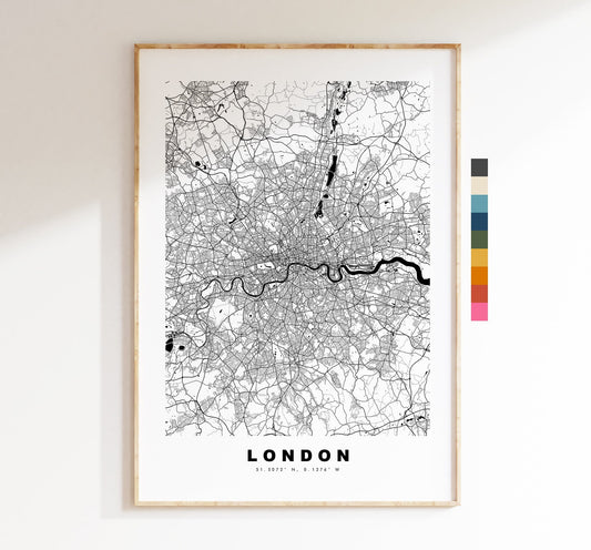 London Map Print - Minimalist City Map Poster - Map Art - UK - London Print - London Poster - Different Colours Available