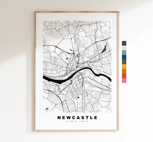 Newcastle Map Print - Minimalist City Map Poster - Map Art - UK - Newcastle Print - Newcastle Poster - Different Colours Available