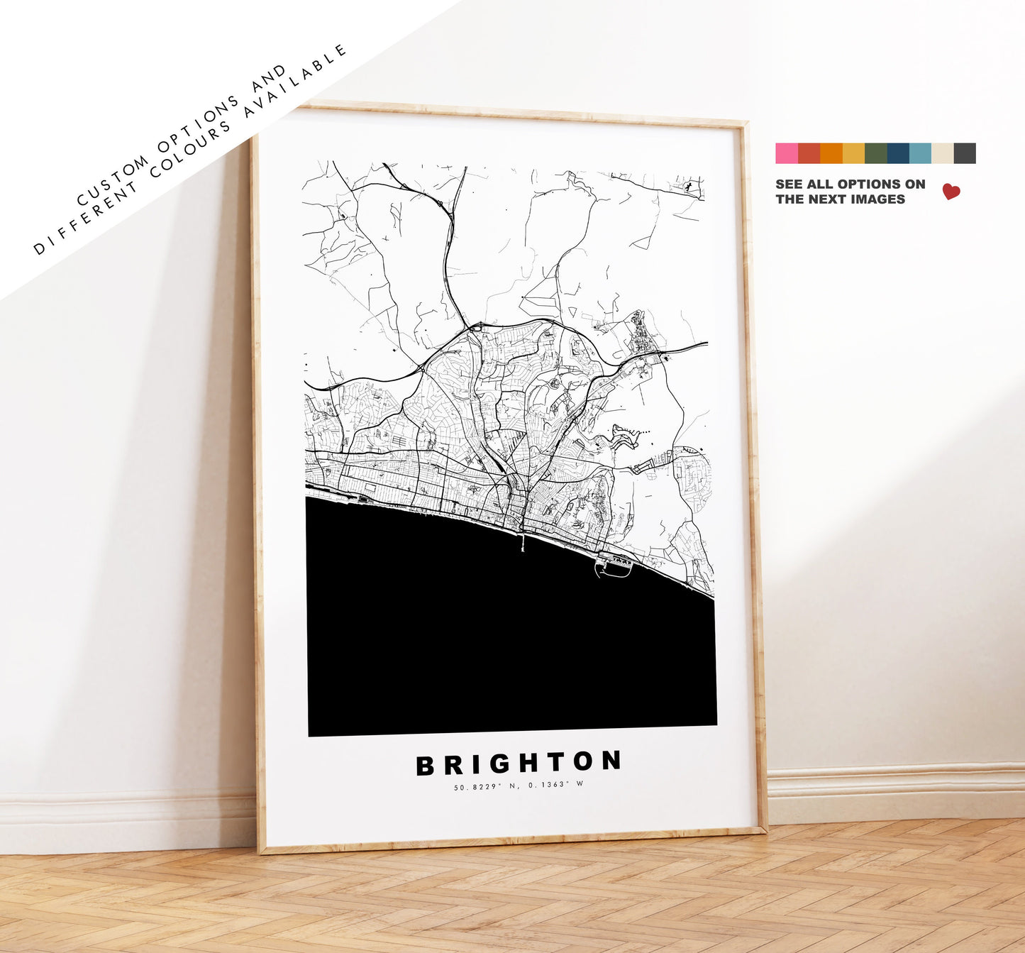 Brighton Map Print - Minimalist City Map Poster - Map Art - UK - Brighton Print - Brighton Poster - Different Colours Available