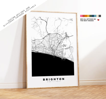 Brighton Map Print - Minimalist City Map Poster - Map Art - UK - Brighton Print - Brighton Poster - Different Colours Available