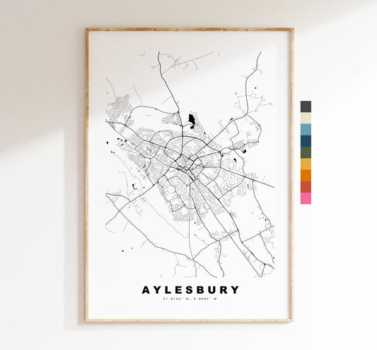 Aylesbury Map Print - Minimalist City Map Poster - Map Wall Art - UK - Aylesbury Print - Aylesbury Poster - Different Colours Available