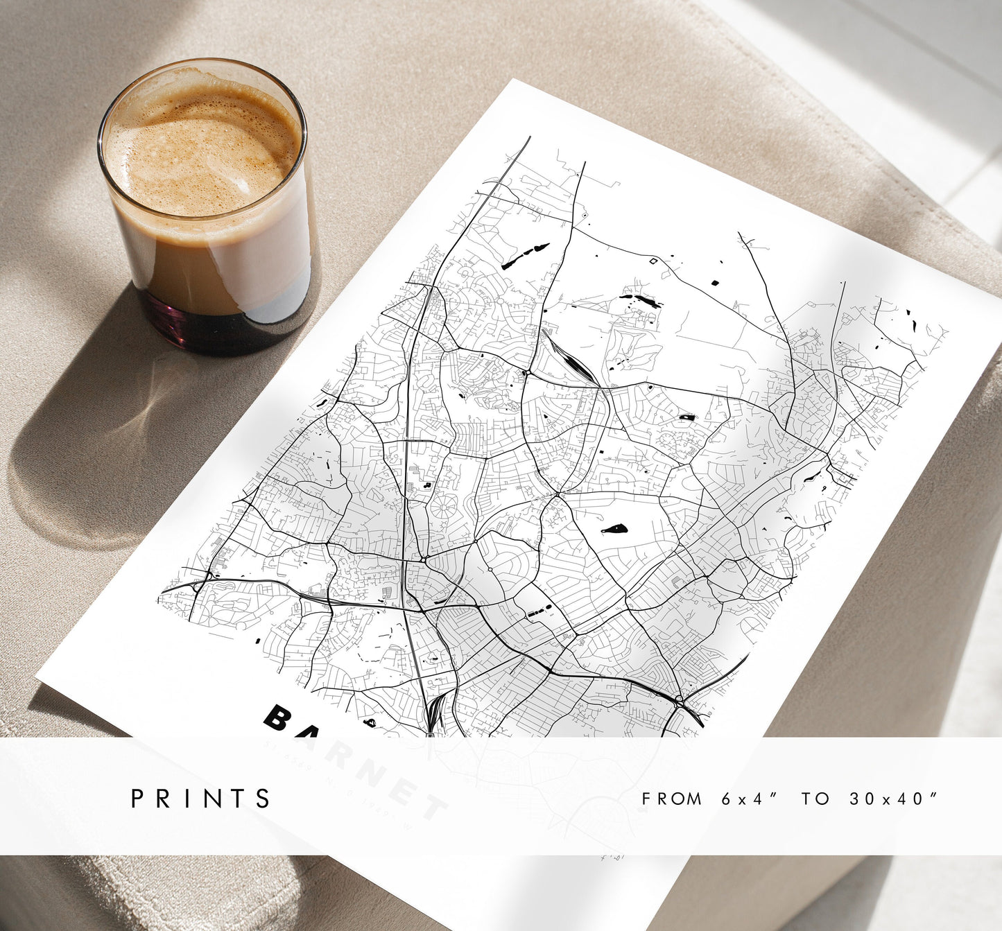 Barnet Map Print - Minimalist City Map Poster - Map Wall Art - UK - Barnet Print - Barnet Poster - Different Colours Available