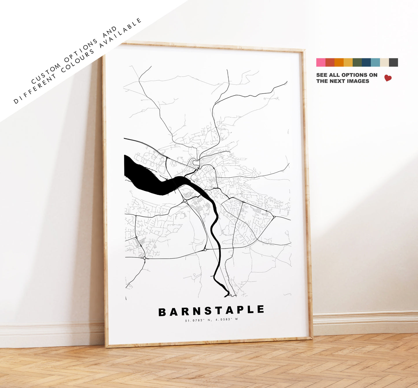 Barnstaple Map Print - Minimalist City Map Poster - Map Wall Art - UK - Barnstaple Print - Barnstaple Poster - Different Colours Available