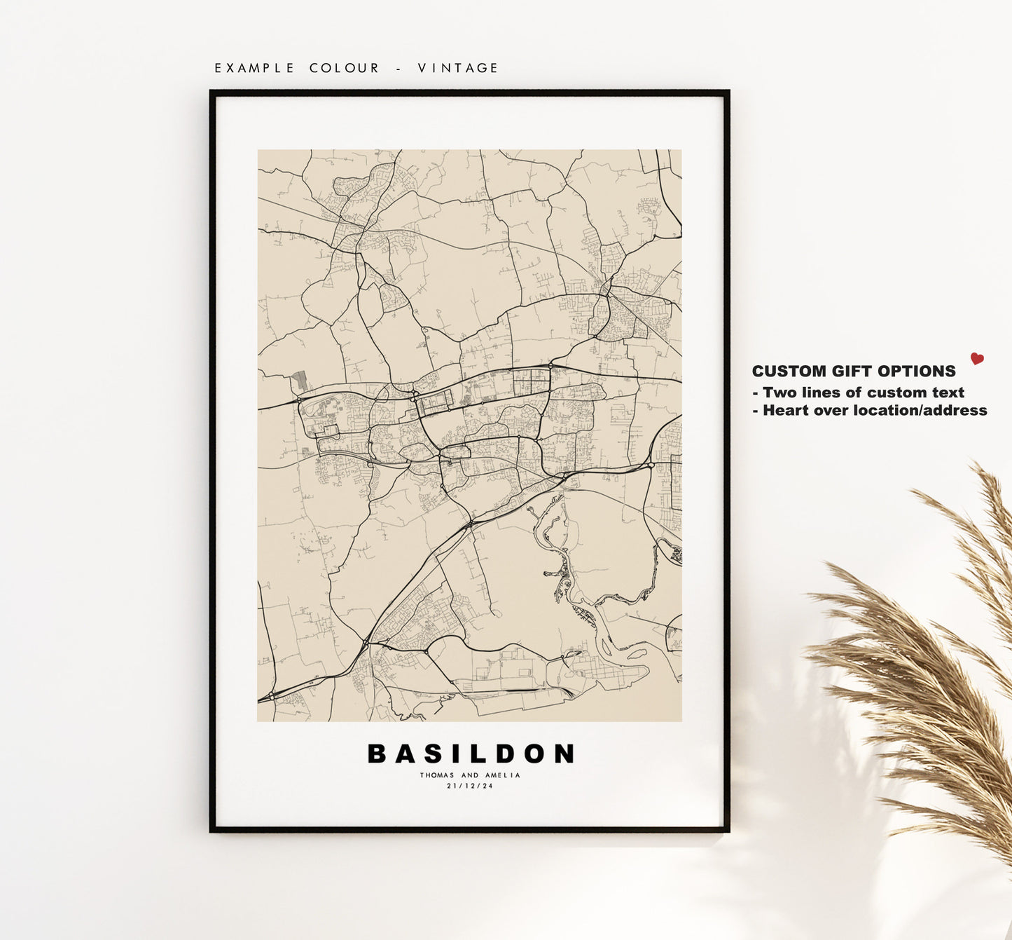 Basildon Map Print - Minimalist City Map Poster - Map Wall Art - UK - Basildon Print - Basildon Poster - Different Colours Available