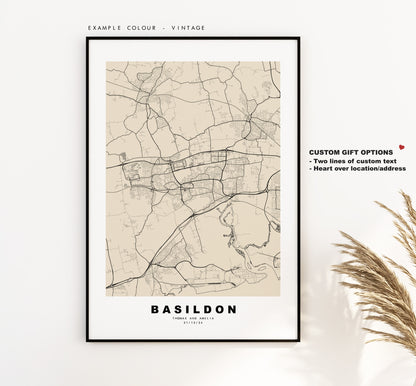 Basildon Map Print - Minimalist City Map Poster - Map Wall Art - UK - Basildon Print - Basildon Poster - Different Colours Available