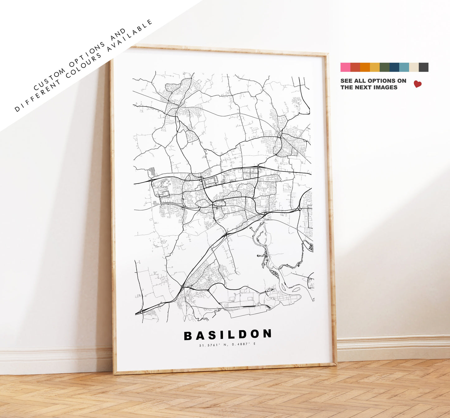 Basildon Map Print - Minimalist City Map Poster - Map Wall Art - UK - Basildon Print - Basildon Poster - Different Colours Available