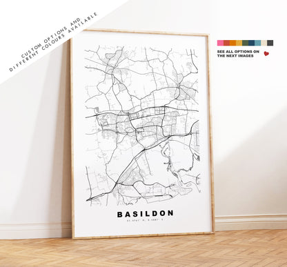 Basildon Map Print - Minimalist City Map Poster - Map Wall Art - UK - Basildon Print - Basildon Poster - Different Colours Available