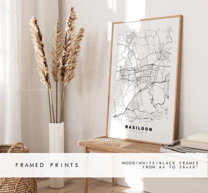 Basildon Map Print - Minimalist City Map Poster - Map Wall Art - UK - Basildon Print - Basildon Poster - Different Colours Available